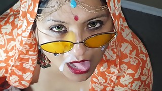Indian girl with big tits eating cum